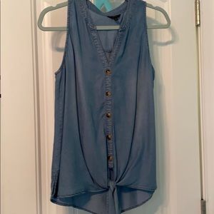 cute button up knot shirt denim print